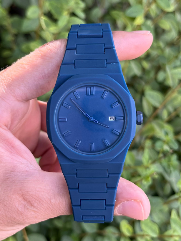 ساعت پلی کربن آبی کاربنی خطی تاریخ دار